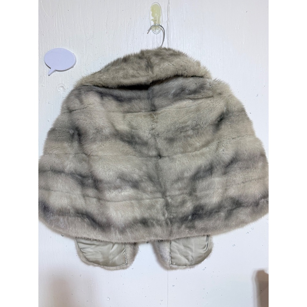 Vintage Genuine Mink Fur Stole Shawl Wrap Silver Blue Grey Satin Lined 20in - Picture 5 of 10